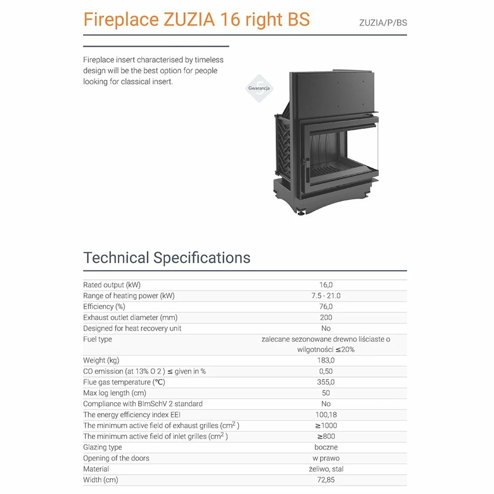 Ενεργειακό τζάκι μαντεμένιο δεξιά γωνία KRATKI ZUZIA/P/BS 16KW / 140-160m2 5 Ενεργειακό τζάκι μαντεμένιο δεξιά γωνία KRATKI ZUZIA/P/BS 16KW / 140-160m2 - Image 3