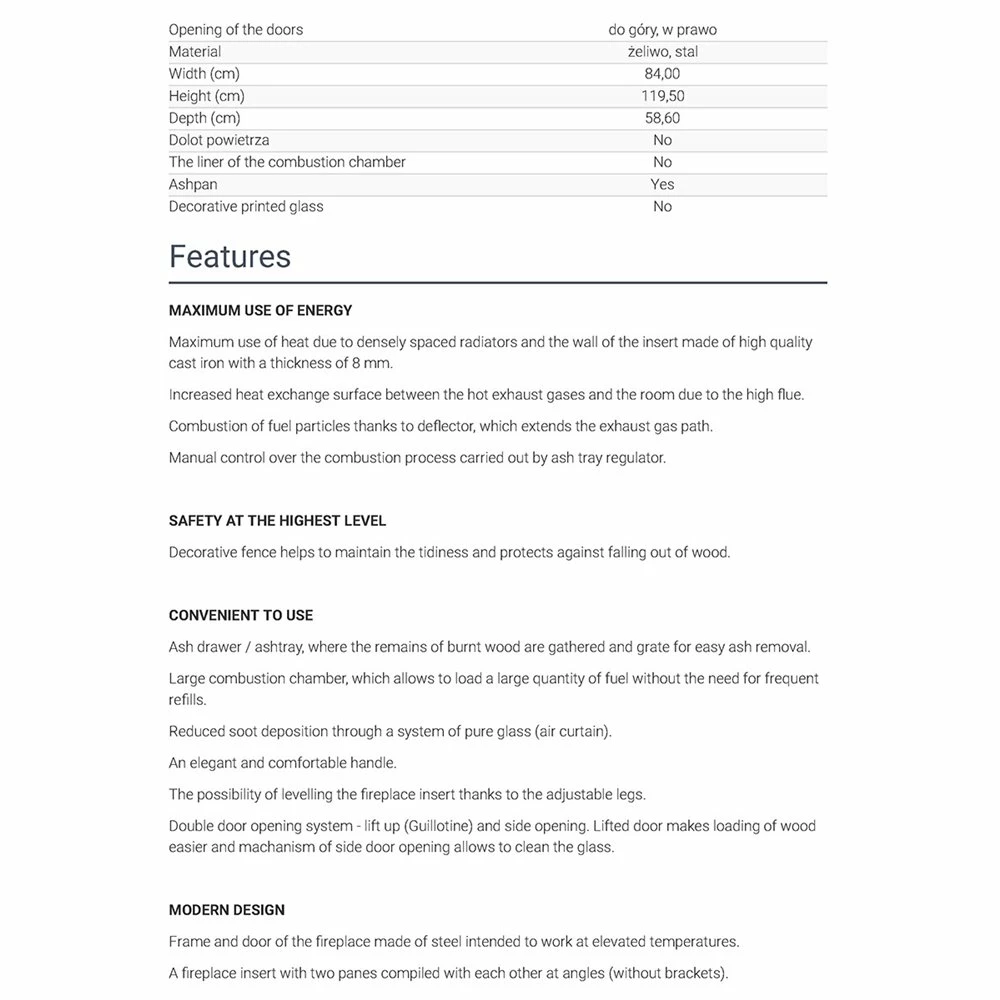 Ενεργειακό τζάκι μαντεμένιο με συρόμενη πόρτα αριστερή γωνία KRATKI ZUZIA/L/BS/G 16KW / 140-160m2 6 Ενεργειακό τζάκι μαντεμένιο με συρόμενη πόρτα αριστερή γωνία KRATKI ZUZIA/L/BS/G 16KW / 140-160m2 - Image 4